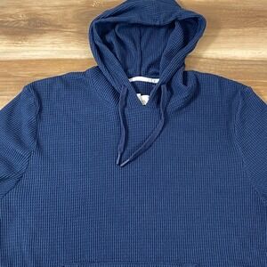 Rainforest Mens XXL Waffle Knit Hoodie Navy Blue Thermal Pullover Sweatshirt